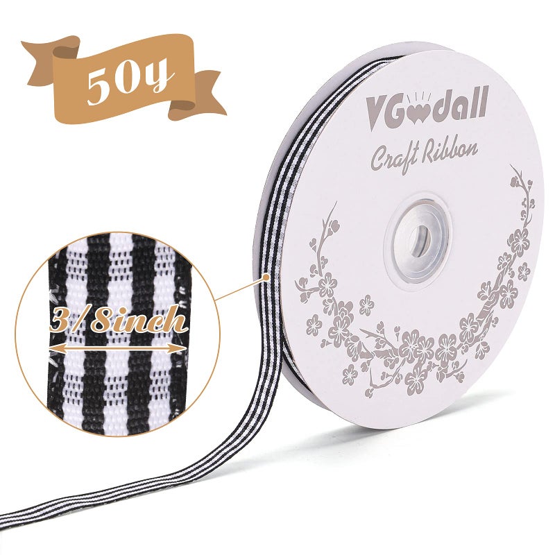 VGoodall شريط فحص أسود VGOODALL، 3/8" × 50 ياردة، شرائط مربعة باللونين الأسود والأبيض، شريط رفيع للحرف اليدوية لتزيين الهدايا، حفلات النزهة، وإكسسوارات الشعر - Image 2